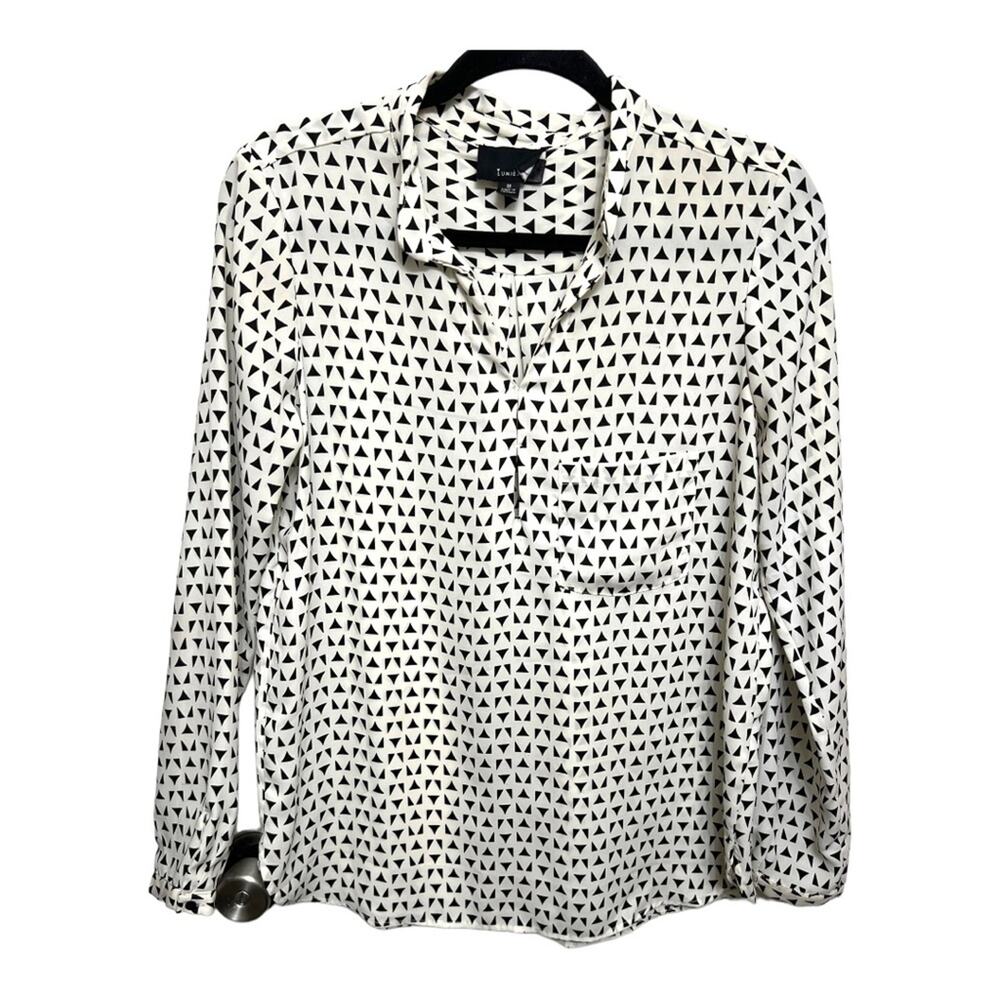 Anthropologie Lumiere White Black Geometric Triangle Print Popover Blouse